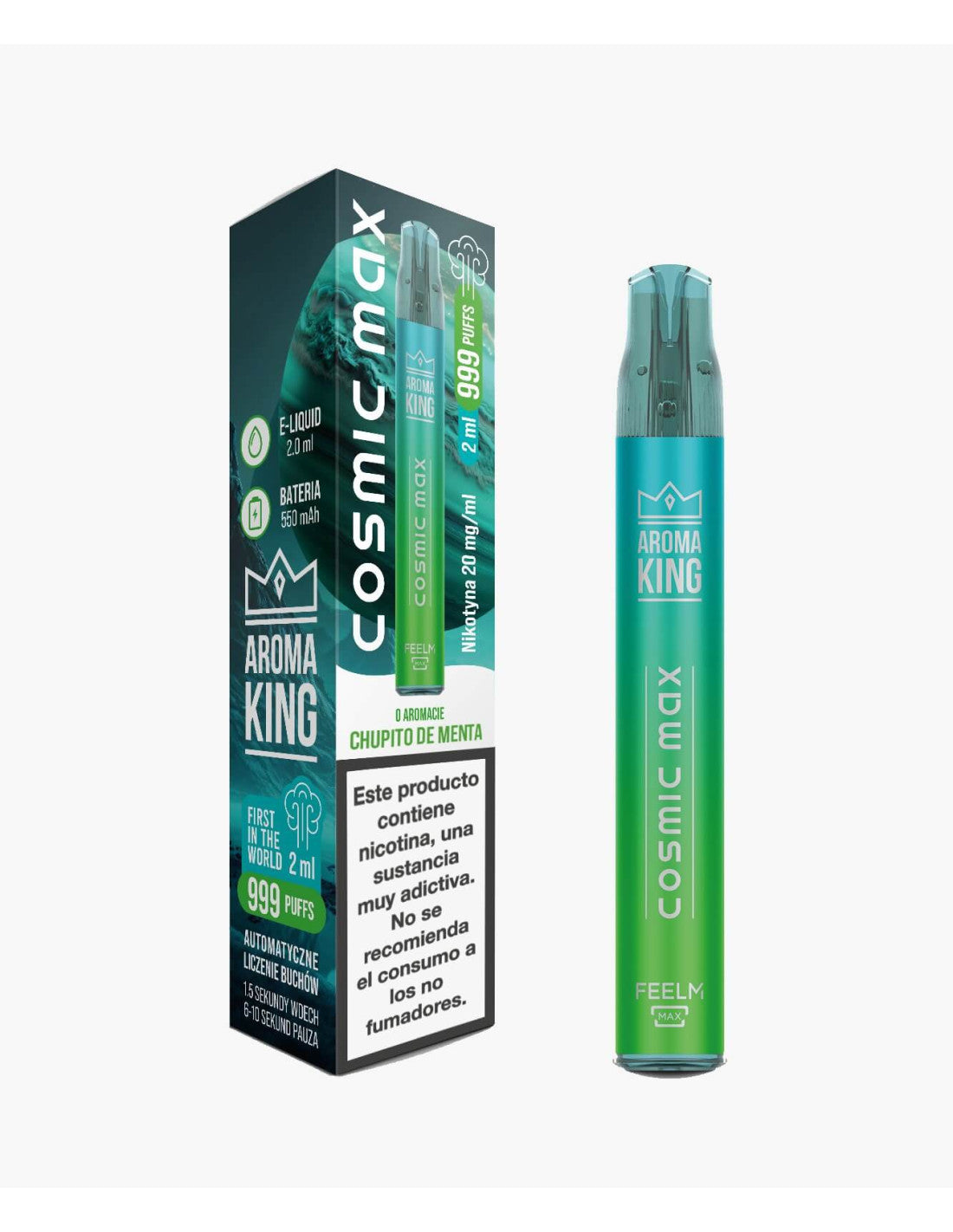 Pod desechable AK Cosmic Max Aroma King - Sabor Arrow Mint | 999 Caladas y 20mg Nicotina